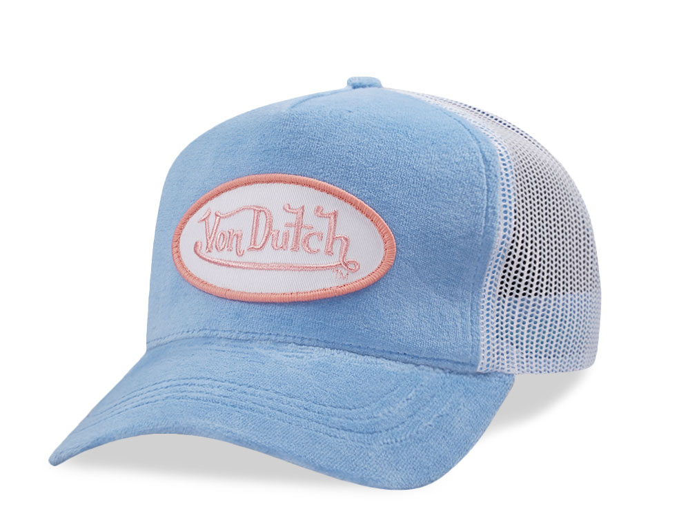 Von Dutch Oval Patch Light Blue Velour Edition Trucker Snapback Casquette