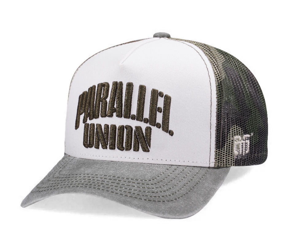 Parallel Union Stencil Script White Edition Trucker Snapback Casquette