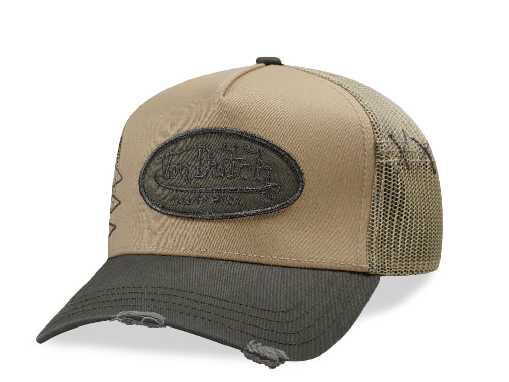 Von Dutch Oval Patch Beige Olive Trucker Snapback Casquette