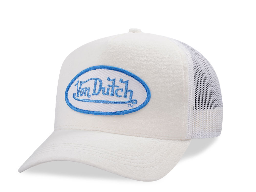 Von Dutch Oval Patch White Velour Edition Trucker Snapback Casquette