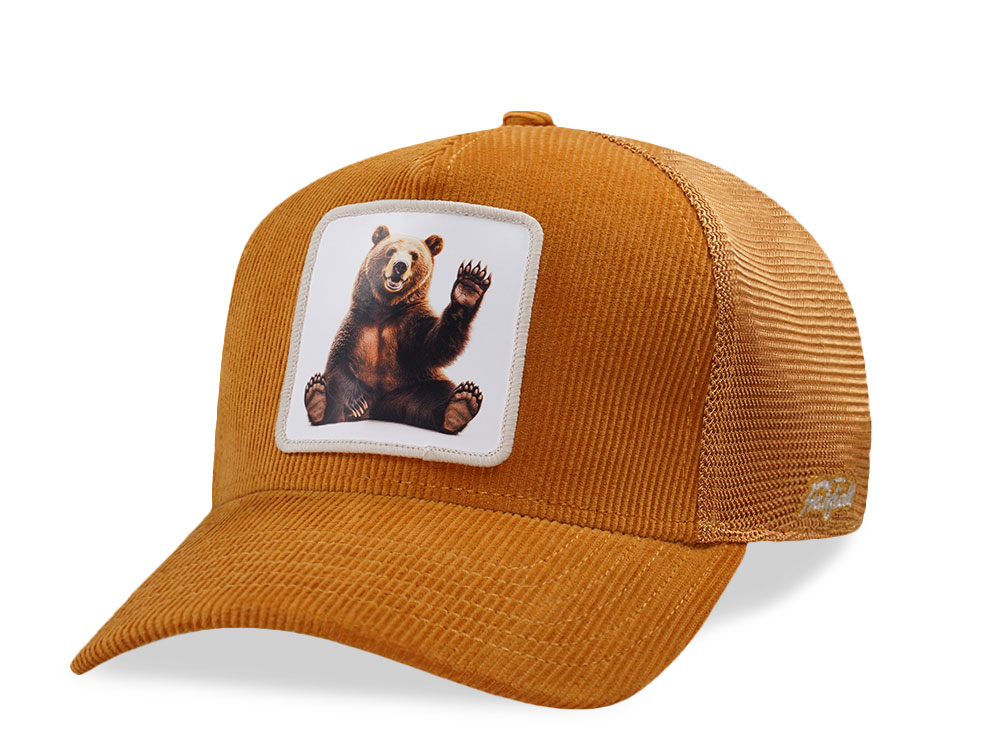 Hatfield Bear Honey Hunter Brown Corduroy Trucker Snapback Casquette