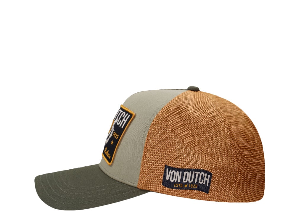 Von Dutch Square Patch Dark Green Yellow Trucker Snapback Casquette