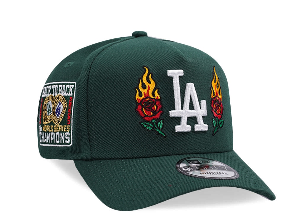 New Era Los Angeles Dodgers Back to Back Champions Flame Rose Dark Green Prime Edition 9Forty A Frame Snapback Casquette
