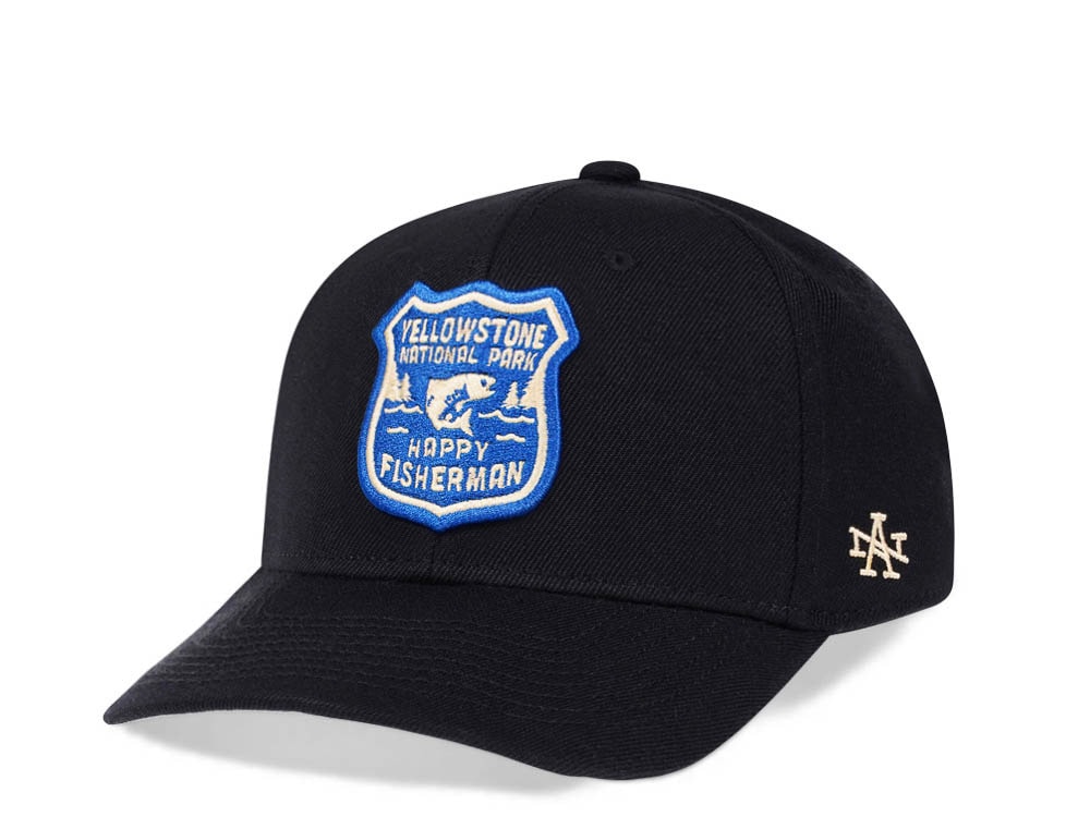 American Needle Yellowstone National Park Happy Fisherman Black Snapback Casquette