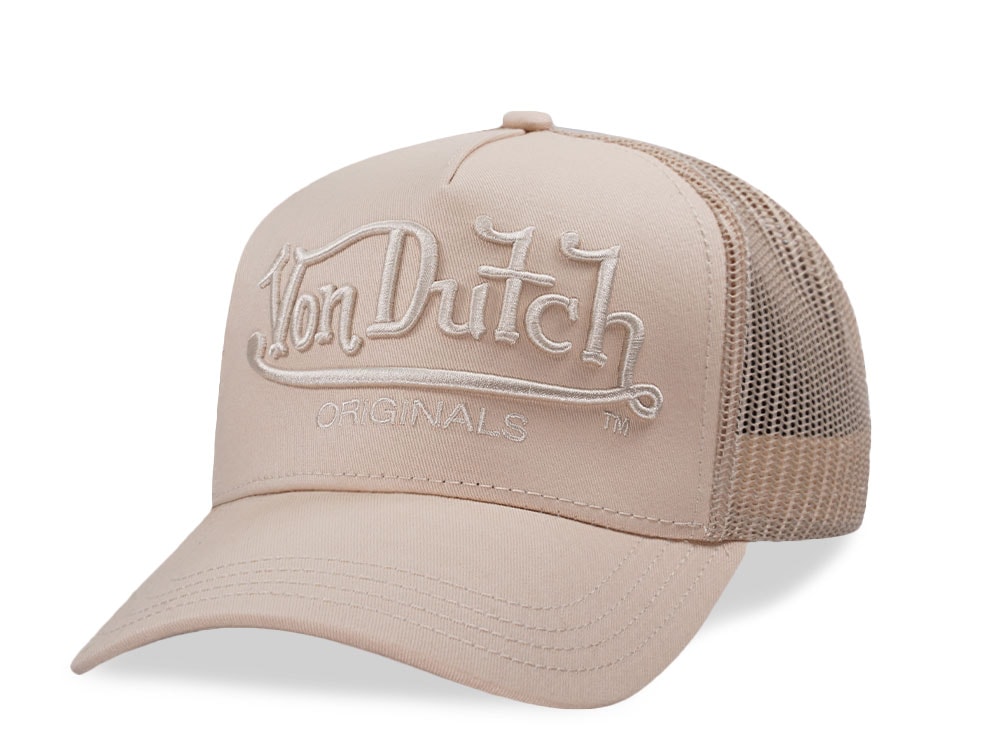 Von Dutch Script Beige Trucker Black Snapback Casquette