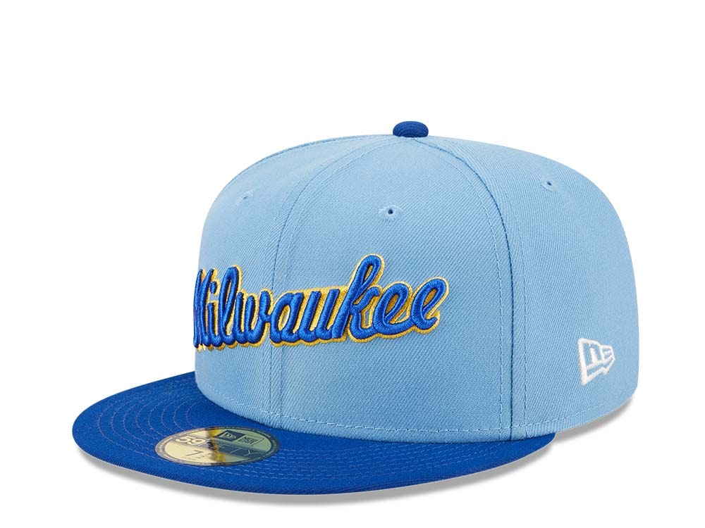 New Era Milwaukee Brewers Powder Blues Sky Throwback Edition 59Fifty Fitted Casquette