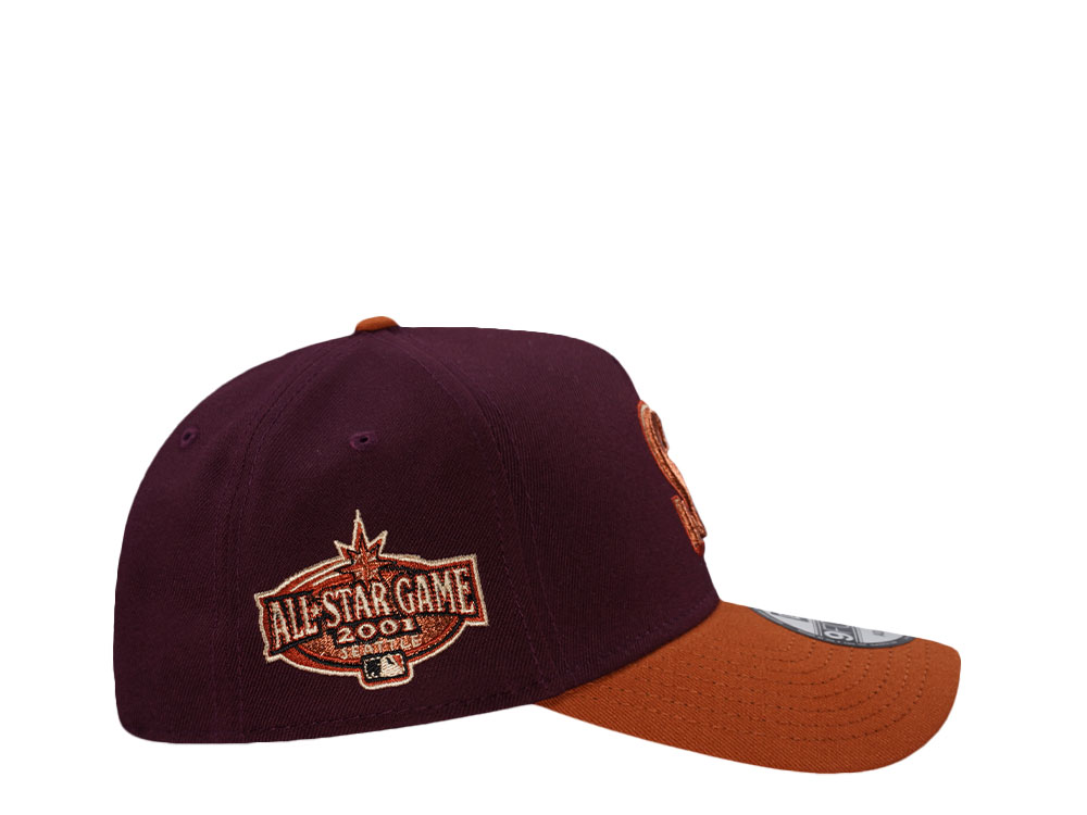 New Era Seattle Mariners All Star Game 2001 Maroon Rust Two Tone Edition 9Forty A Frame Snapback Casquette